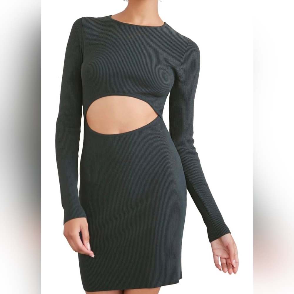Forever 21 Green Long Sleeve Cut-Out Dress